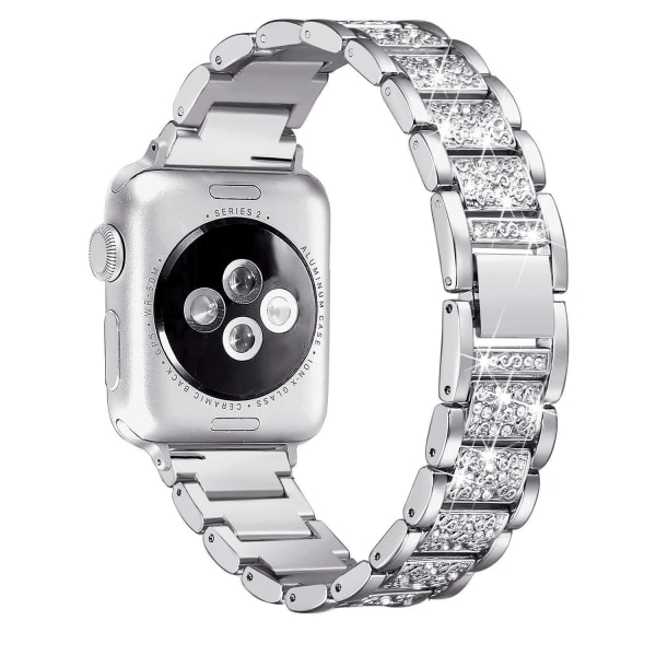 Kompatibel med Apple Watch-armband 42/44/45/49mm, dam glittrande bling-kristall Bling Silver