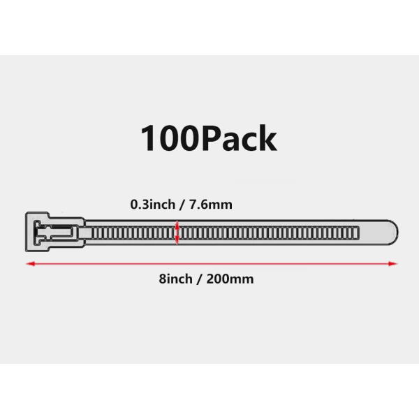 Reusable Nylon Hose Clamp 200 mm × 7.6 mm Plastic Cable Tie Cable