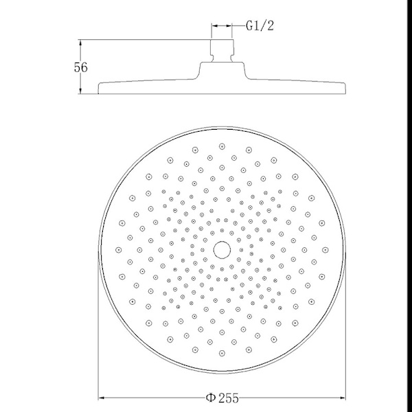 Overhead bruser, 1/2\" gevindforbindelser, 255mm rund bruser, s