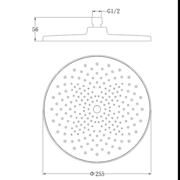 Overhead dusj, 1/2\" gjengede tilkoblinger, 255mm rund dusj, s