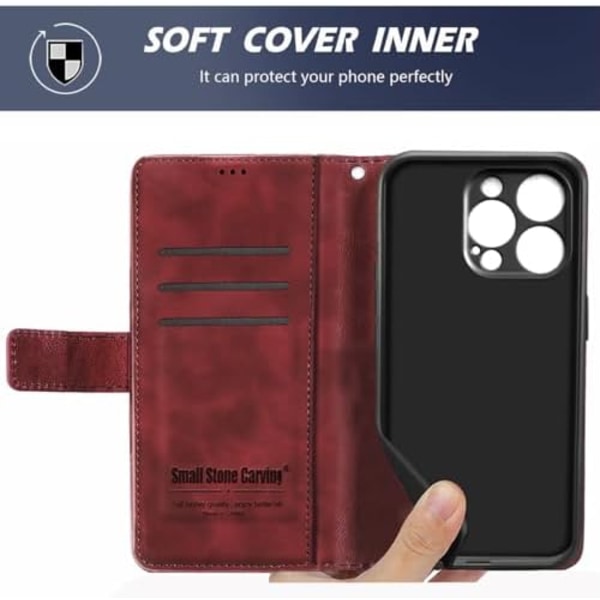 Etui til iPhone 16 Pro Max med kortslot & kickstand, stødsikkert PU-læder magnetisk fuldt beskyttende flip pung 16ProM