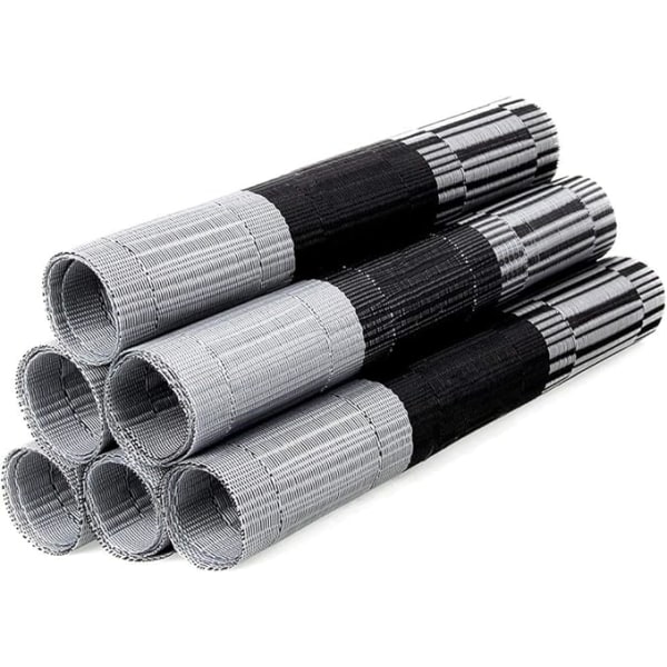 6 stk. skridsikre PVC-placmats (sølvgrå), vaskbare dækkeservietter (45