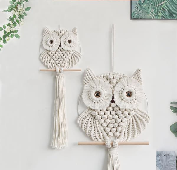 Uggla Makramé Väggbonad - Handvävd Boho Tapestry Makramé Uggla - Makramé Väggdekor - Boho Sovrumsdekor - Uggla Dekor för Vardagsrum Barnkammare