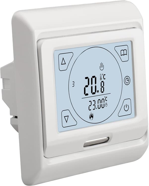 WG809 7-dagars Programmerbar LCD Rumstermostat AC230V 16A för Elektrisk Golvvärme Vit