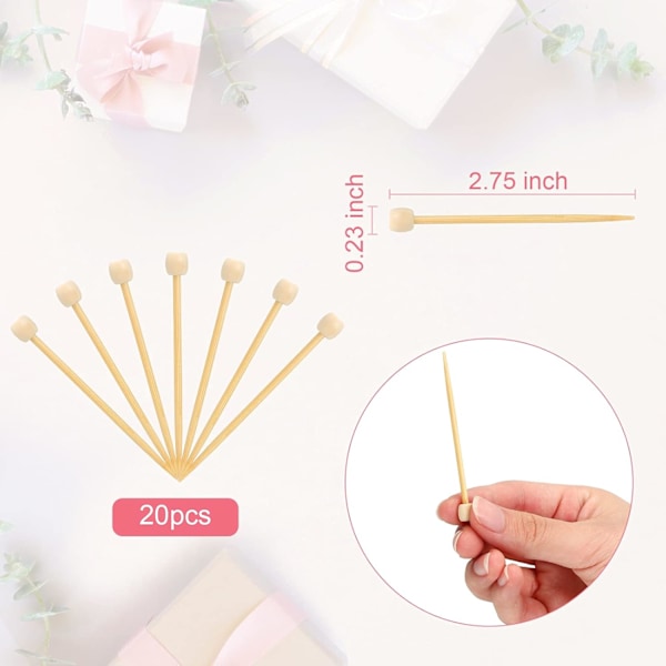20 Stycken Bambu Virkmärkningsnålar Släta Enkelspetsiga Stickor 7 cm Mini Bambunålar Sticktillbehör för Nybörjare DIY Hantverk M