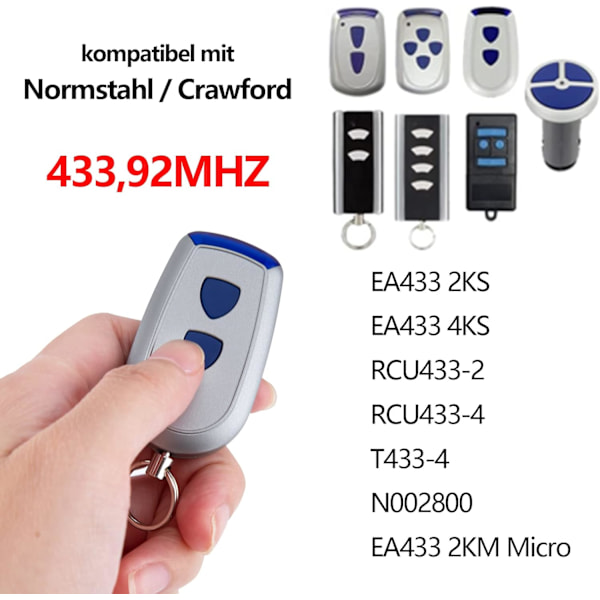 Paket med 433MHz Fjärrkontroll Kompatibel med Normstahl Crawford EA433 2KS, EA433 4KS, T433-4, RCU 433-2, RCU 433-4, EA433