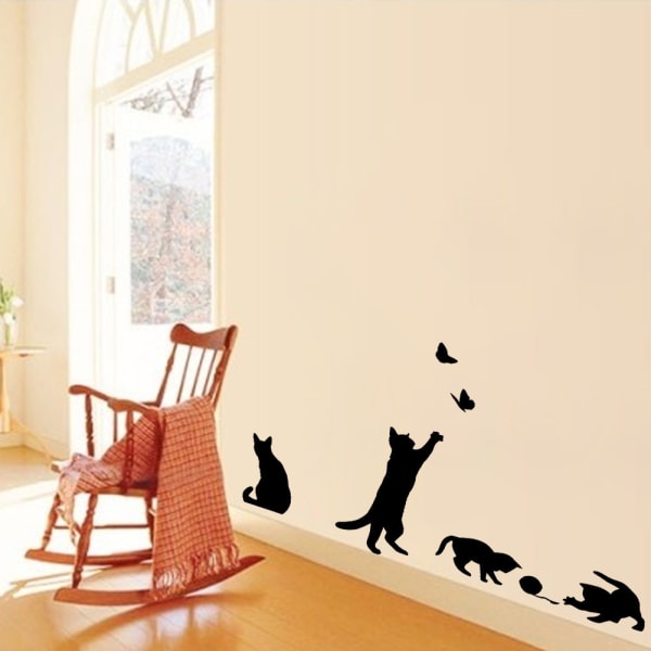 Kissan makuuhuoneen olohuoneen taustaportaiden seinätarra - musta