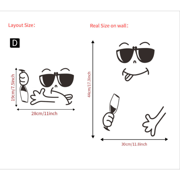 Smiley-solbriller - 30*44 cm søtt kjøleskapsklistremerke Happy F