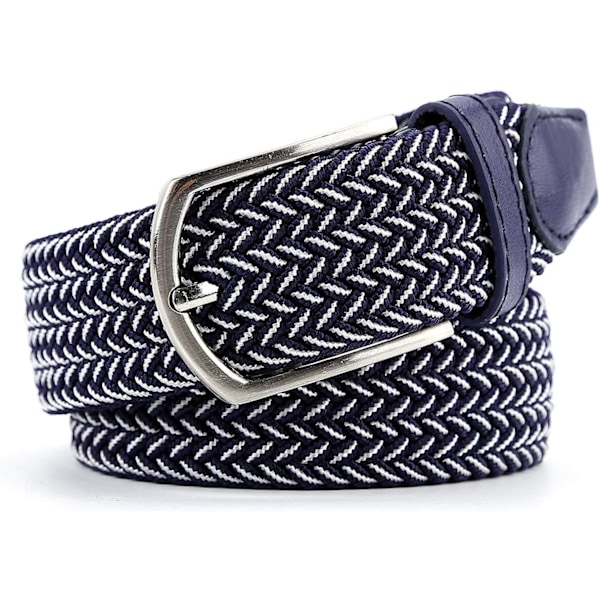 Vit Flätad Canvas Vävd Elastisk Stretch Bälte för Män/Kvinnor/Junior Blå