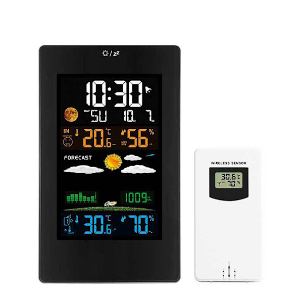 Trådlös väderstation, termometer hygrometer barometer inomhus utomhus, digital klocka väckarklocka