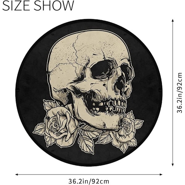 Rund Skalle Arealægge 3ft - Skalle Rose Blomst Sort Rundt Tæppe Skridsikker Tæppe Vaskbart Gulvmatter til Køkken Soveværelse Liv