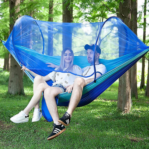 Camping Hengekøye Sett med Myggnetting, 2 Tre Stropper Karabiner