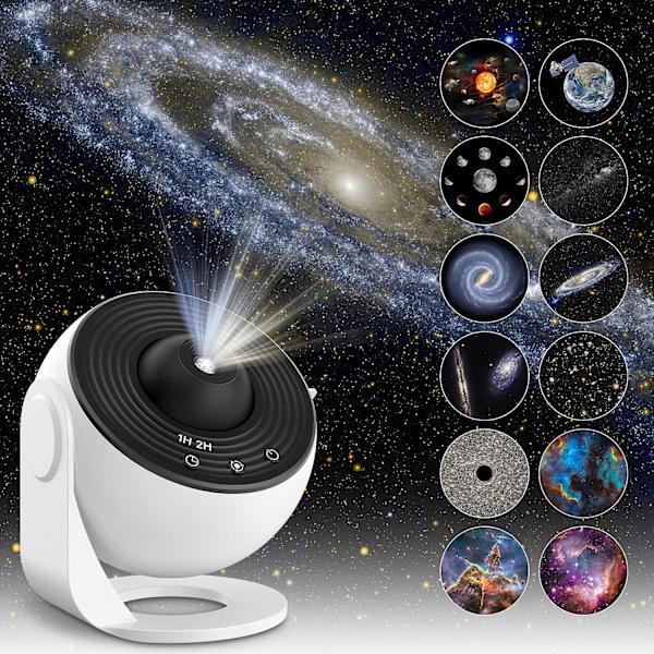 Planetarium Star Projector, Galaxy Projector, Realistisk Stjärnhimmel Nattljus med 12 Filmdiskar, Solsystem Konstellation Måne för Barnrum Vardagsrum