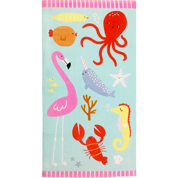 Strandhandduk för barn 75x150cm för simning, bad, resor, camping och picknick, Flamingo Hummer Bläckfisk