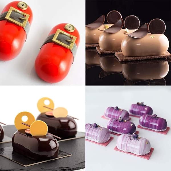 Silikonformar för Mousse-bakning, 3D-bakformar Dessertform för Chokladbakverk Gelé Cheesecake, Kuddform (8 hålrum)