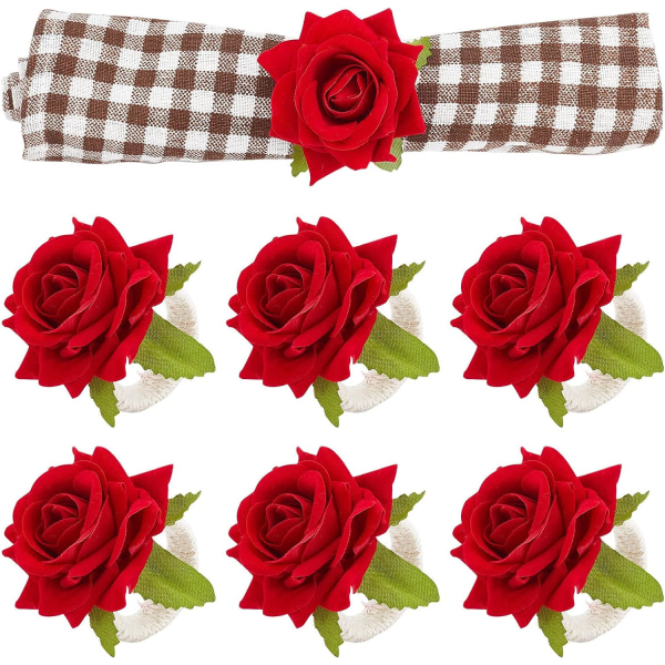 Blomservett Rings Set om 6 Konstgjorda Ros Röda Blomservett Ri