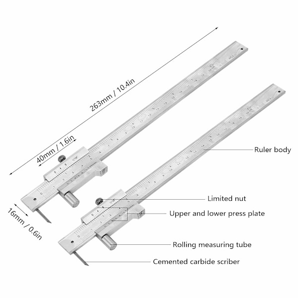 Vernier-mitta työkalu, kannettava ruostumattomasta teräksestä valmistettu Vernier-mitta 0-200mm viivoittimella