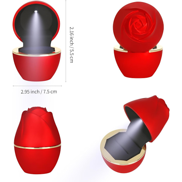 1 stk. Roseformet Ringegaveæske med LED-lys, LED-fløjlssmykkering Ørestikholderæske, Smykkedisplayæske fo