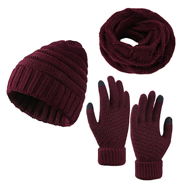 Stickad mössa vintermössa halsduk set stickad fleece bobble touchscree