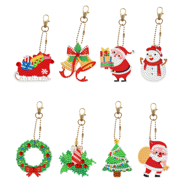 8pcs Christmas Diamond Painting Keychain Kits（A)