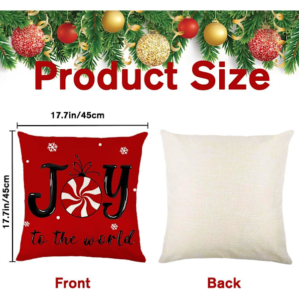 45×45×1cm Julgodis Kuddfodral, 18x18 Set om 4 Röd Vit Jul Kuddfodral Var Glad Jul för Wi