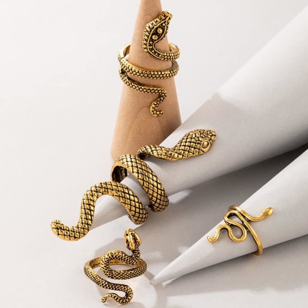 (Pakke med 4) (Guld) Vintage Snake Ring Sæt Animal Finger Join