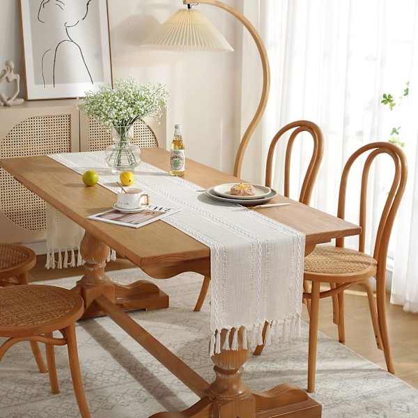 Rustikk Bordløper med Kvaster, Bomullslin Farmhouse Borddekorasjon for Høytid, Bryllup og Spising, 183cm