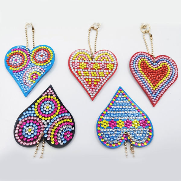 5 st DIY Diamantmålning Nyckelringar med Kärleks Hjärta Desi