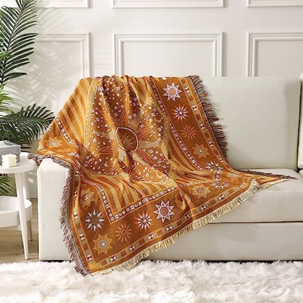 130x160cm Boho Kastan  Boheme Tæppe til Sofa, Vævet Boho Tæppe Dekorativt Kast Tæppe Tæppebetræk til So