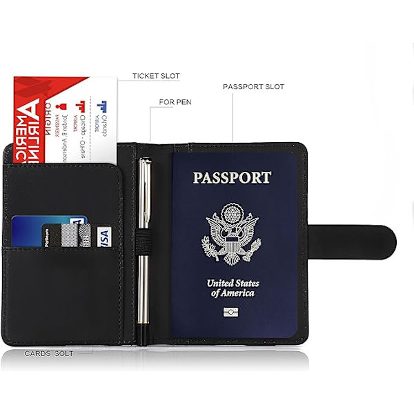 (Svart) Premium Läder Passfodral Skydd, Vattentät RFID-Blockerings Reseplånbok Pass Co