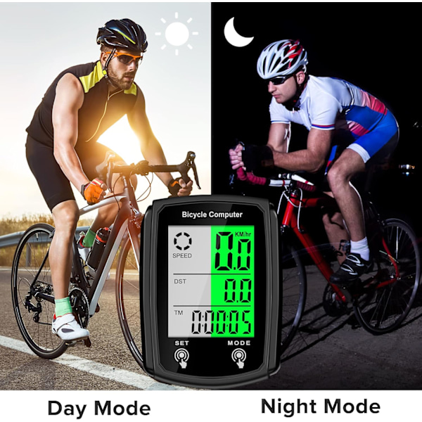 Cykelcomputer og cykelkilometertæller med ledning MPH KM/H Cykel speedometer med automatisk opvågning Cykelhastighedsmåler LCD-display & enkelt kilometertal & Multi-F