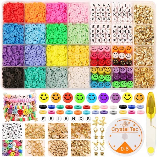 Flat Beads Kit，6mm Polymer Clay Beads, Soft Clay Beads, 28 Squares, Smiling Face, DIY Jewelry Access