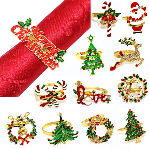 Set of 12 Christmas Napkin Rings, Gold Napkin Rings Holder Serviette Buckles for Christmas Dinning Table Setting-Wedding