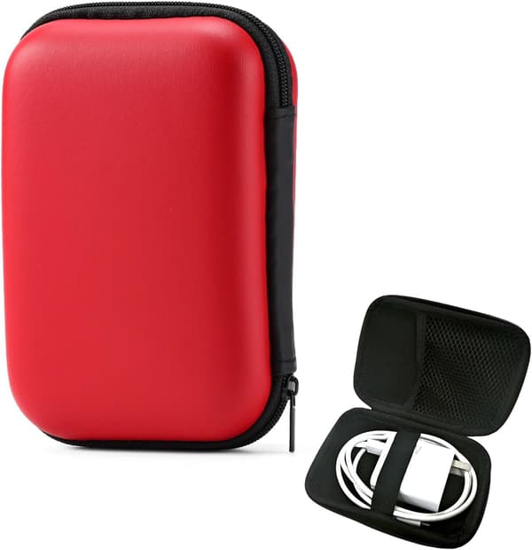 pc Ekstern Harddisk Etui, 2.5\" SSD Laptop Etui - Stødsikkert Hard Shell - Mesh Opbevaringspose - Rød