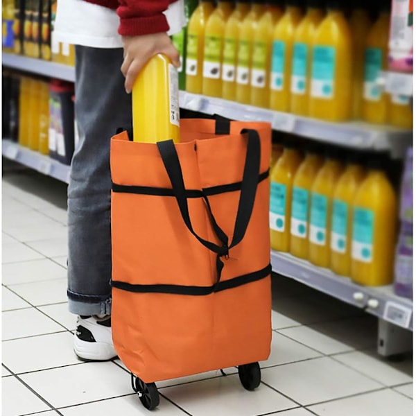 （2 stk., orange） Sammenklappelig indkøbsvogn, indkøbsvogn på hjul,