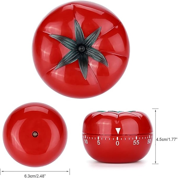 (Lille Størrelse 6.3*4.5cm) Tomatformet Mekanisk Køkkenur, 60 Minutters Nedtælling, 360 Graders Rotation, Madlavningshjælper