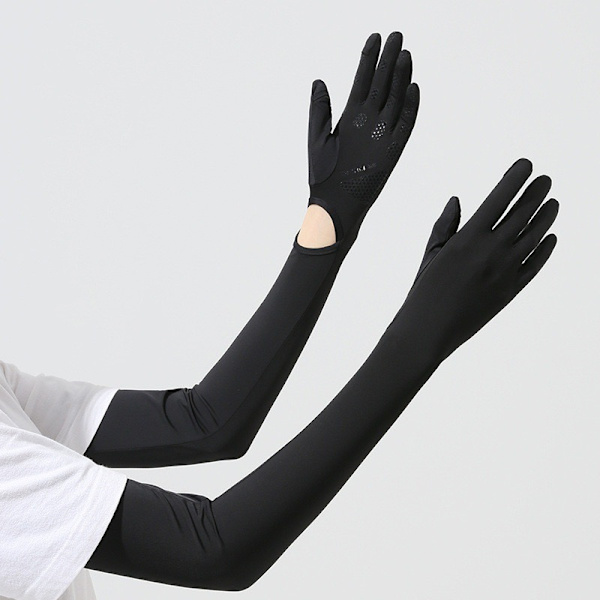 2 par solbeskyttende handsker til kvinder med lang arm og touch screen-funktion Black and Beige