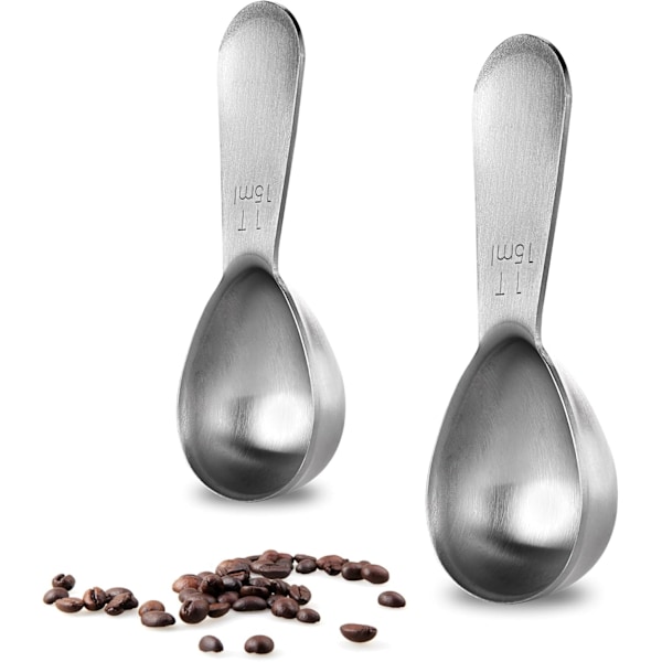 Set of 2 Stainless Steel Coffee Scoop:1 Tablespoon Metal Measuring Spoon , Short Handled Measure Scooper for Ground Coff