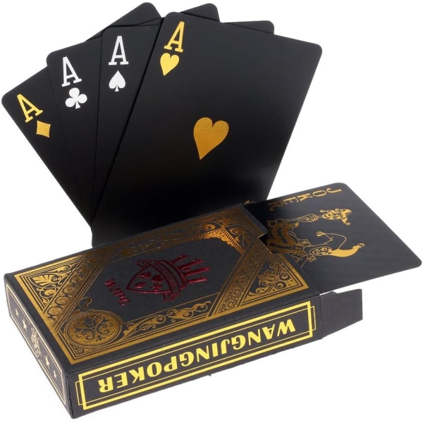 2 x Plastic Poker Cards 1 Black & 1 Gold Waterproof Professi