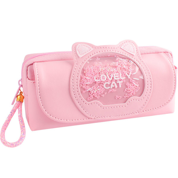 Pink Cute Quicksand Cat Penalhus til piger, stor kapacitet