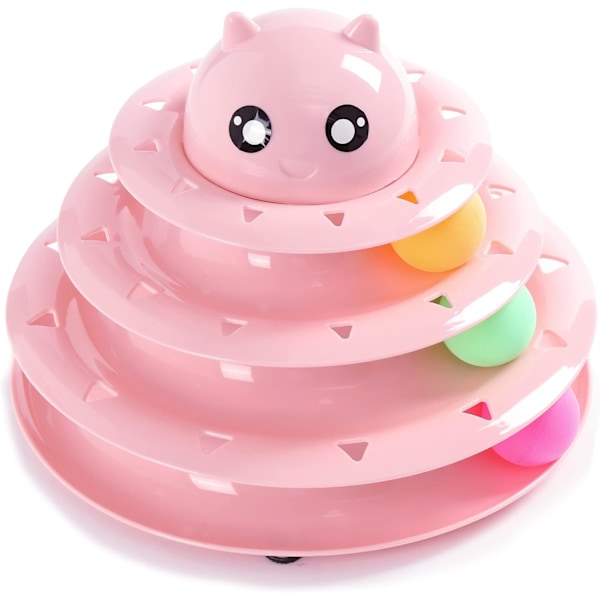 Katt Leksaker Interaktiv Rolig Rullande Tränare 3 Nivåer Torn Boll Leksak Kattunge Rolig Katt Leksak med Färg Pink