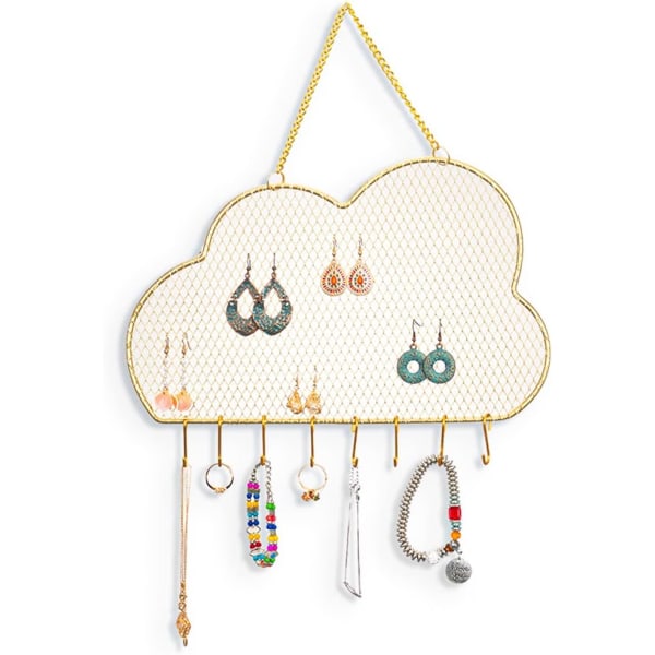 Organizer för hängande smycken (moln), väggmonterat örhänge och halsbandsställ i metall, present till G