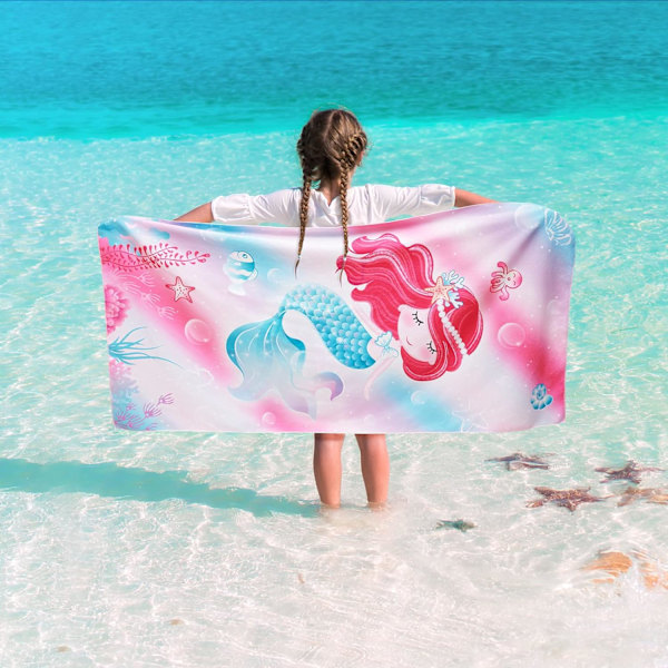 Sjöjungfru Barn Strandhandduk - 70x150cm Sjöjungfru Handdukar för Flickor Quic