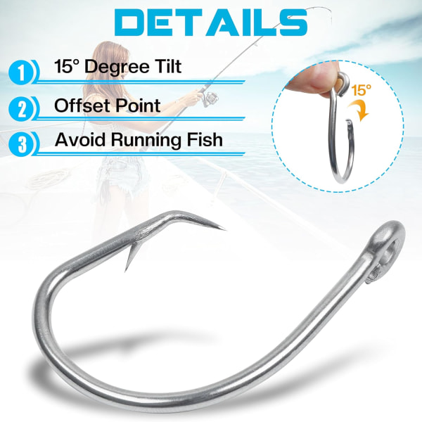 8/0 Sirkelkroker Saltvannsfiskekroker, 30 stk Bred Gap In-Line Fiskekroker Tunfisk Sirkelkroker Sta
