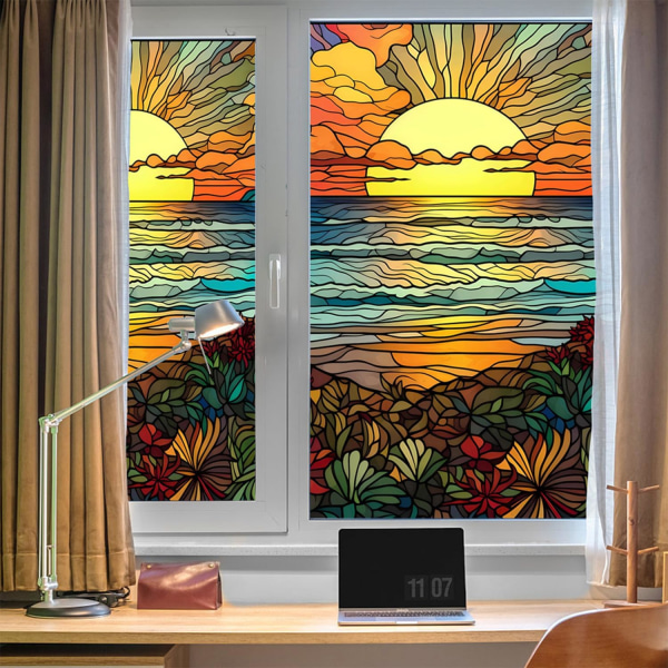 17.7"x39.5" Sunrise Painted Frosted Static Cling Decorative Window Film,Non Adhe