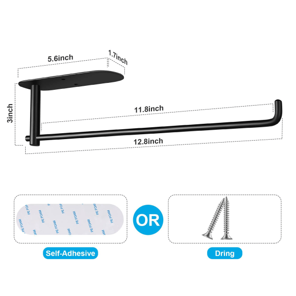 Håndkleholder, selvklebende eller boring, svart papirhåndkleholder