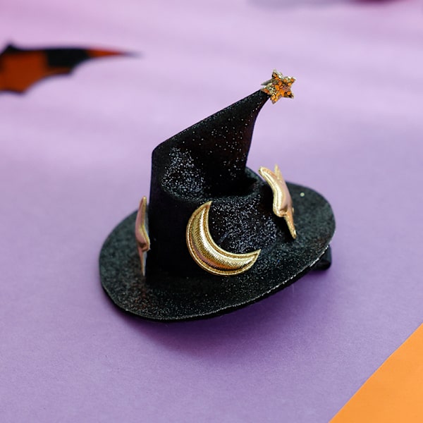(Sort) Halloween heksehat hårklemme, stjerneformet månehat hårklemme, lille hat hårklemme, kvindelig h
