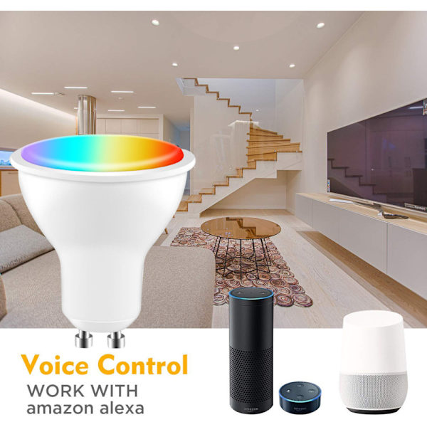 Pakke med 4 GU10 RGB Spot LED-pærer - Farveskiftende, dæmpbar varm