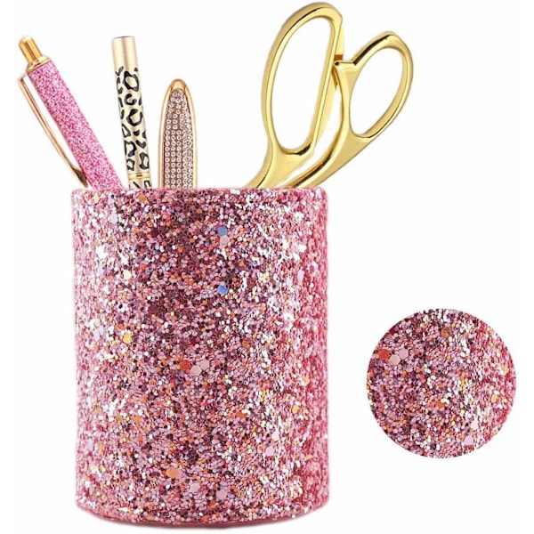 1 kpl Glitter Pink -meikkisiveltimen pidike, Bling PU vedenkestävä kynäjärjestäjäkuppi työpöydän tarvikkeet Luksus toimistotarvikkeet