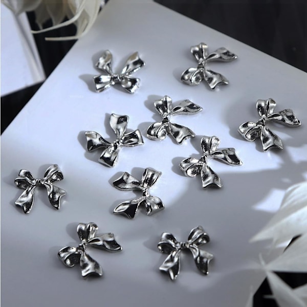20 st Silver Båge Nagel Charm 3D Legering Nagelkonst Charm Söta Båge Knyt Nagel Dekorationer Band Båge Charm för Naglar Nagel Ch